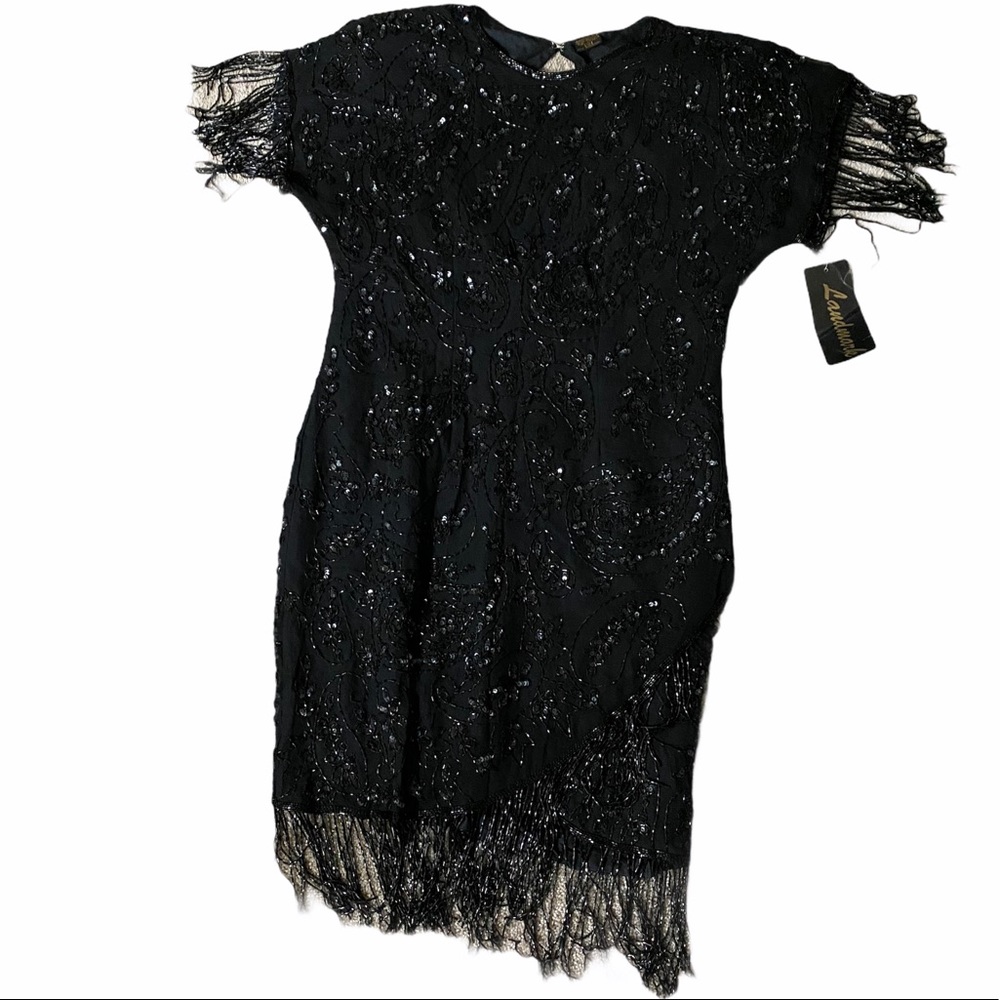 NEW Handmade Black Dress With Sequin Applications